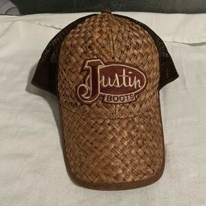 Justin Boots Wicker Woven Straw Hat Brown Tan SnapBack Baseball Cap Cowboy